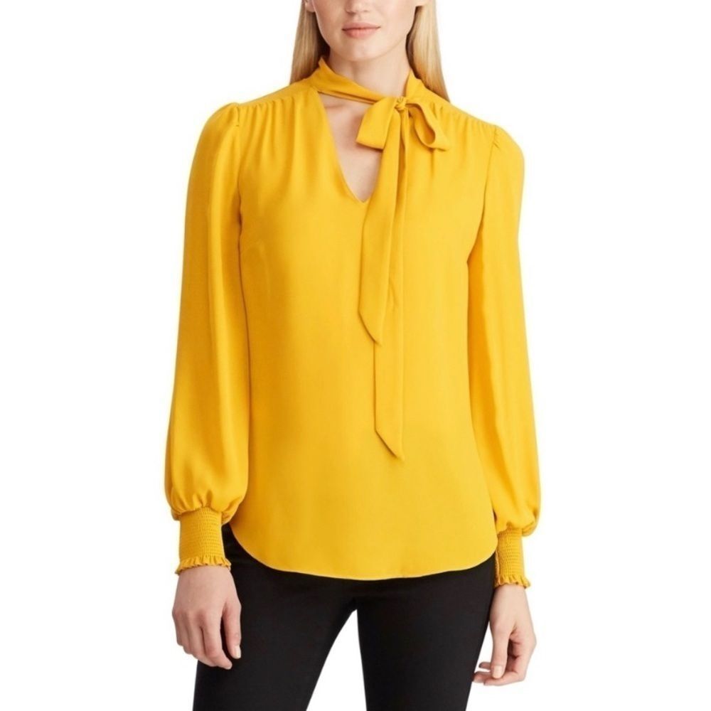 Lauren Ralph Lauren Georgette Tie-Neck Long Sleeve Smock-Cuff Top